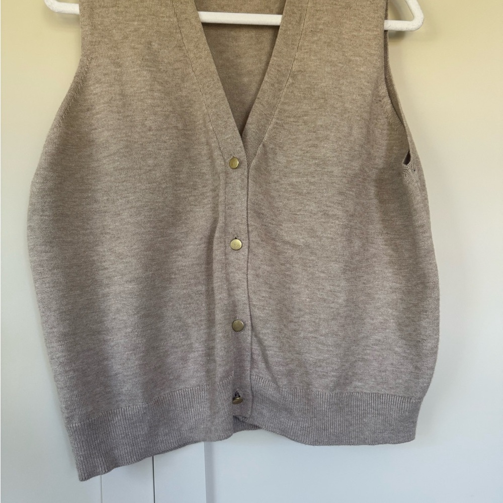 French Connection Taupe Button-Front Knit Vest